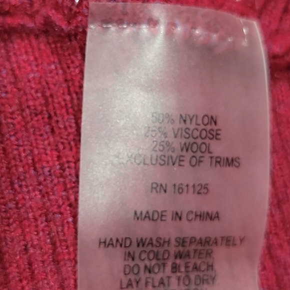 VILA MILANO XL Crew Neck Burgundy Wool Blend Ribbed Metallic Beaded Sweater - Picture 6 of 8